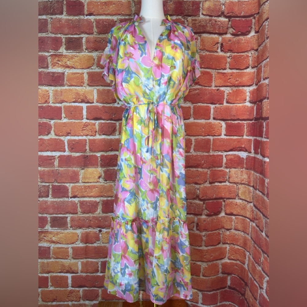 Lucy Paris Floral Multicolor Maxi Dress Size Small Bohemian Cottagecore‎ Prairie